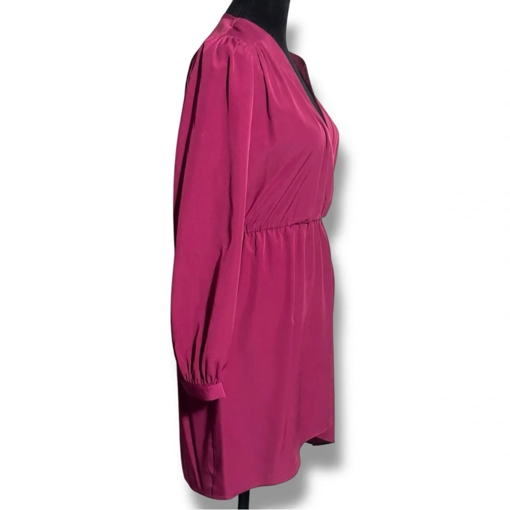 Brigitte Bailey Burgundy Wrap Front Long Sleeve V-neck Chic Mini Dress